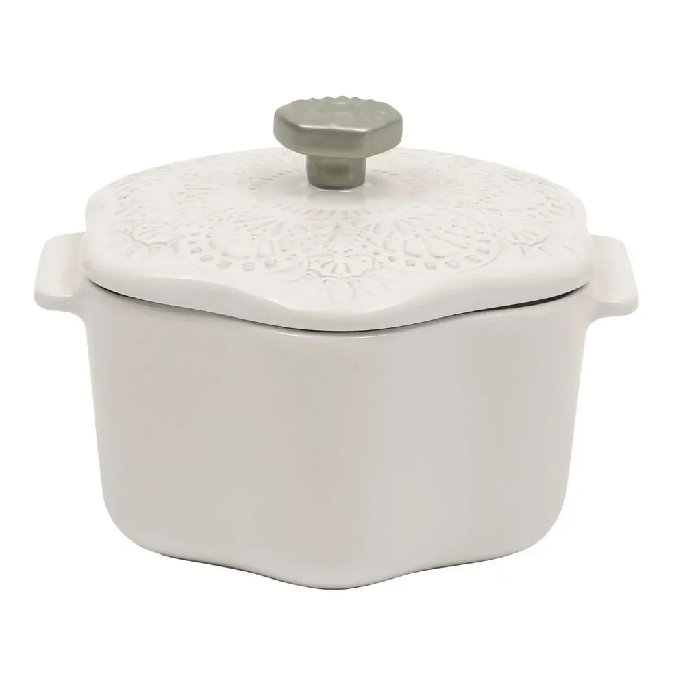 Pioneer Woman Snowflake Cocotte with Lid Set Stoneware White Christmas Holidays